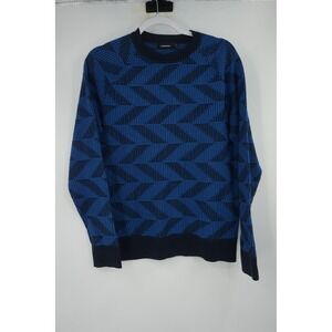 J. Lindeberg Sweater Men's Medium Blue Chevron Geometric Knit Crewneck Pullover